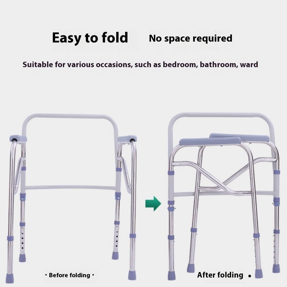 Folding Steel Bedside Commode, Portable Toilet, Commode Chair with Adjustable Height, Mobile Toilet, Can Bear 330lbs