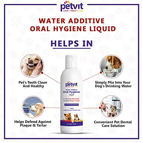 Image of Petvit Oral Hygiene Liquid with Green Tea |Tartar and Plaque Remover for Teeth Cleaning | Paraben Free & pH-Balance - for All Breed Dog & Cat - 100ml (Pack of 2)