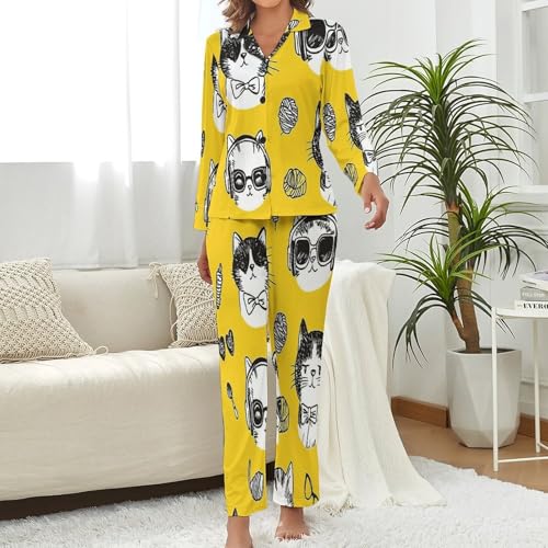 Pyjama femme chat de dessin animé imprimé drôle et chic