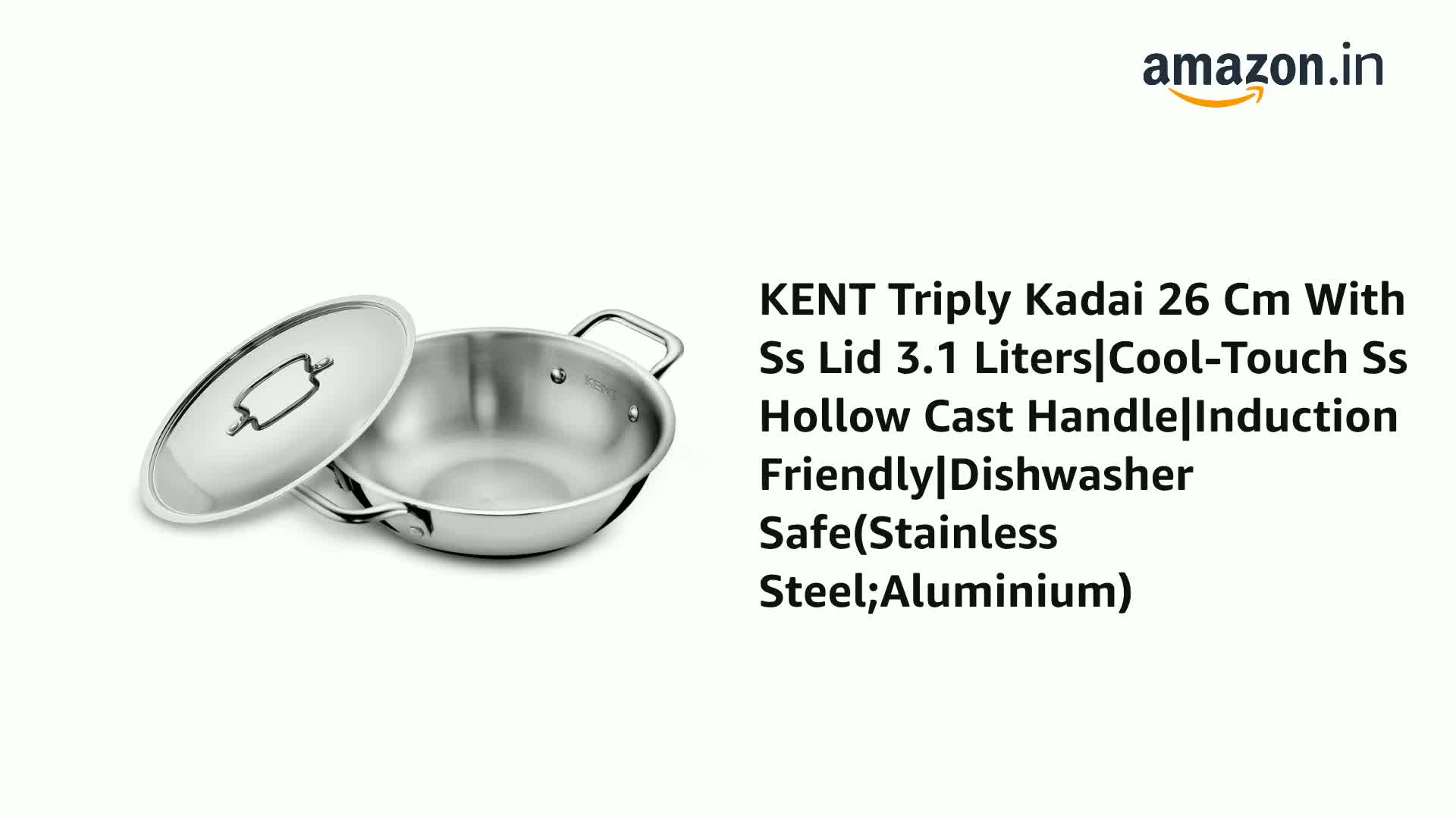 Amazon.com: Vinod Platinum Triply Stainless Steel Kadai with Lid 