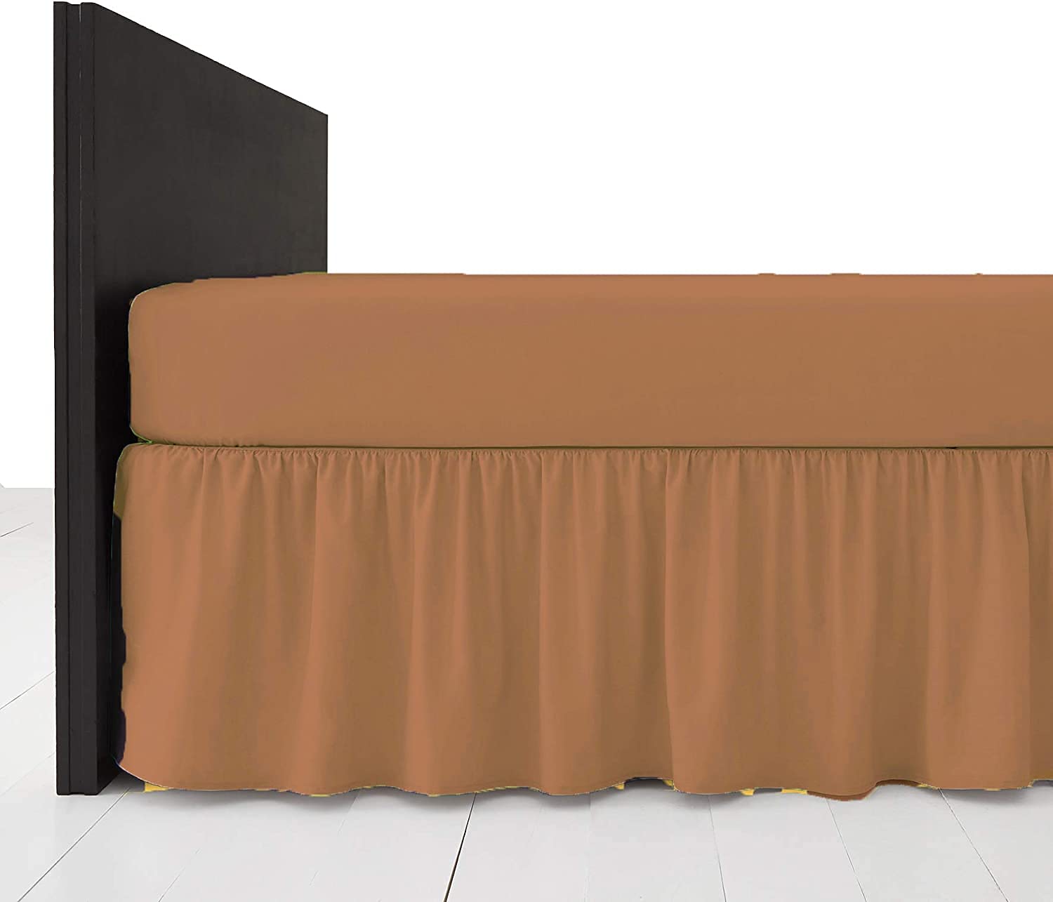 R&Z Plain Dyed Pollycotton Frilled Bed Base Valance Sheet (Desert Sand, King)