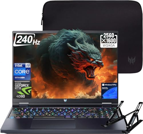Image of acer Predator Helios 16 Gaming Laptop, 16 inch WQXGA 240Hz Display, Intel-Core i9-13900HX(24-core), GeForce RTX 4080, 32GB DDR5, 2TB SSD, Backlit Keyboard, Wi-Fi 6E, Windows 11 Pro, with Laptop Stand