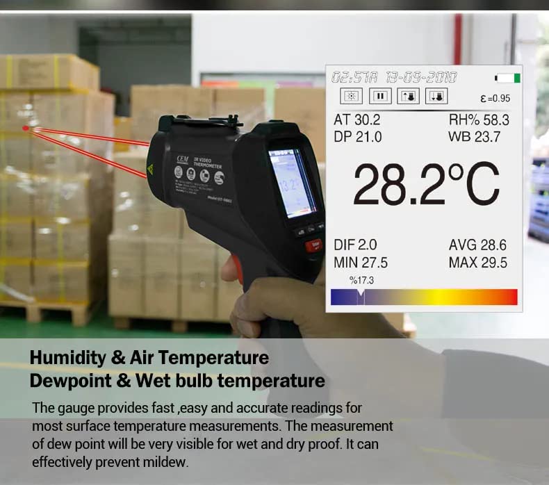 Infrared Thermometer Gun CEM DT-9862 Infrared Thermometer Gun -50 to 2200 Celsius Video Thermometers with Color LCD Display -50 to 2200 Celsius