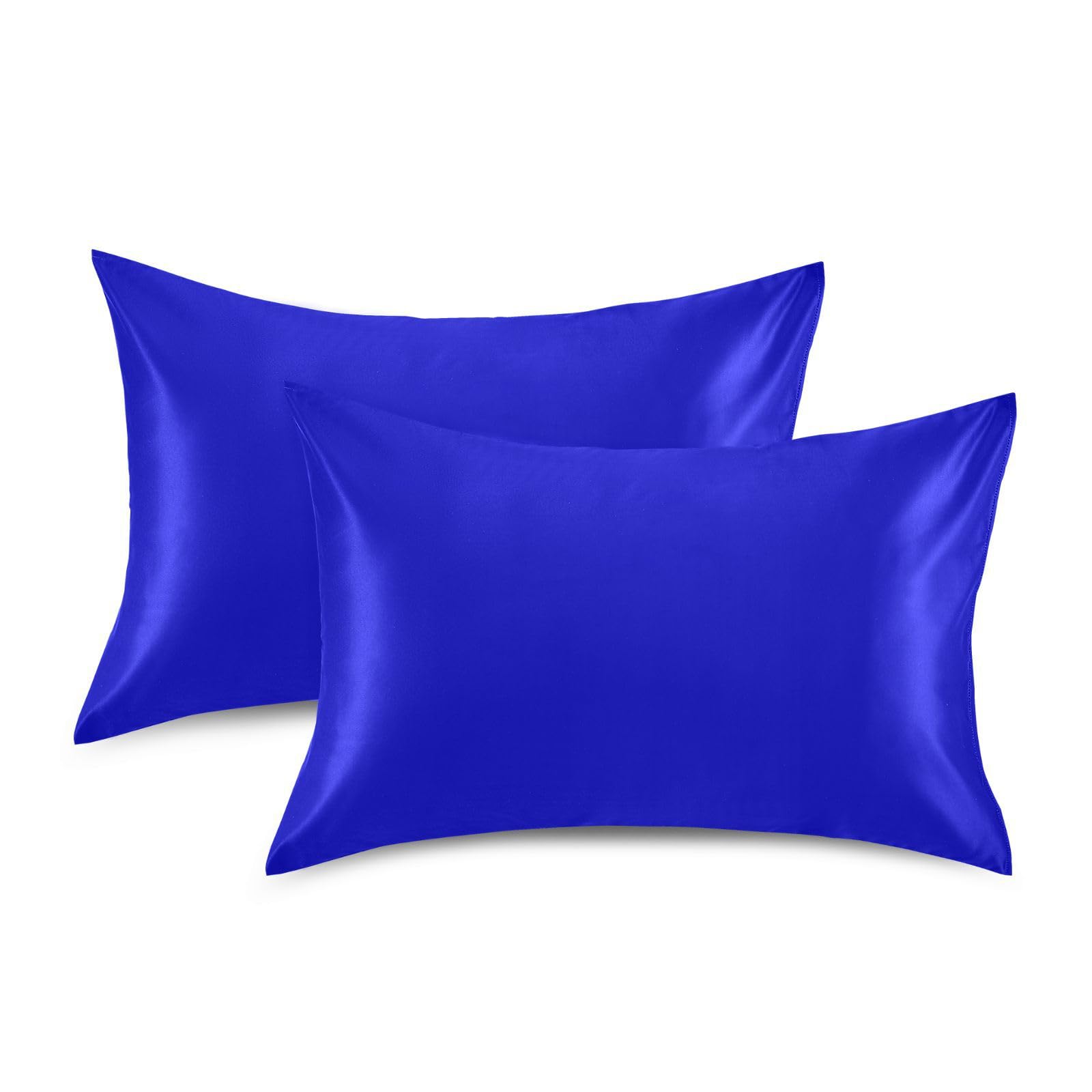 Medium Blue Satin Rectangle Pillowcase Soft Throw Pillow Cover for Sofa Car Bedroom Living Room 40x20in