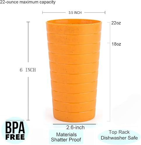 Miniatura 2 de Vasos de paja de trigo de 22 onzas, vasos de plástico para beber, juego de 8 vasos multicolor