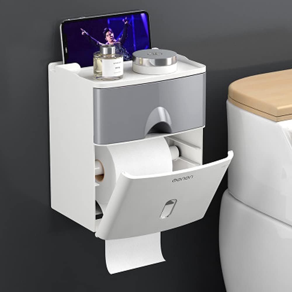 Double-layer multi-function paper towel box reel toilet hole-free creative pumping box toilet reel waterproof - (Color: white)