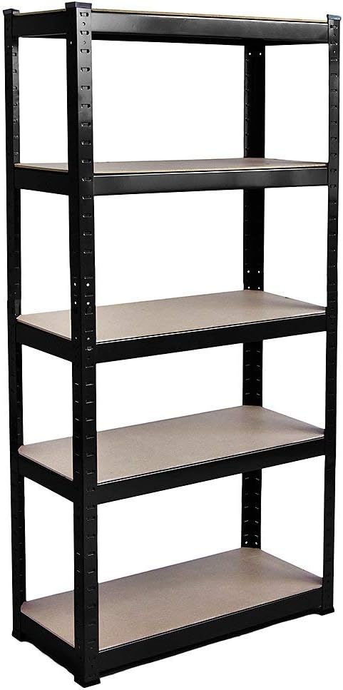 5 Tier Black Heavy Duty Adjustable Steel Garage Shelving Unit (H) 1500mm (W) 700mm - 875kg Weight Capacity