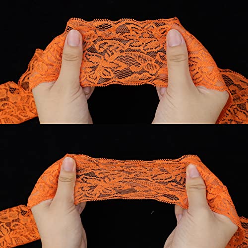 Elastic Lace Trim 10 Yards Orange Lace Ribbon Floral Pattern Stretchy Lace Fabric For Sewing, Garment, Diy Crafts And Gift Wrapping #TOP4