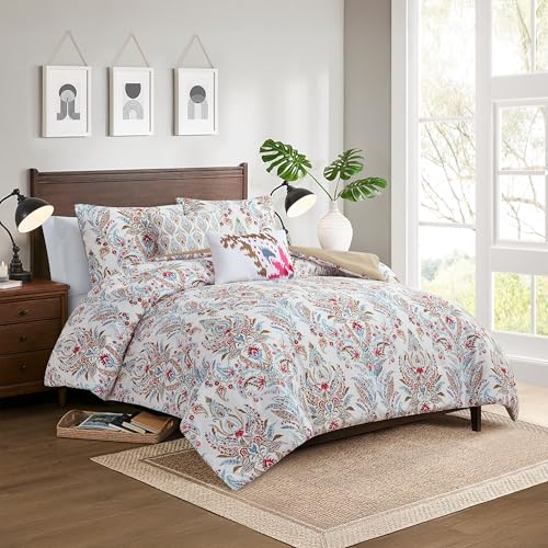 Image of Modern Threads 5-Piece Printed Comforter Set Marcel - Blue, Red & Olive Paisley Floral Bedding with Decorative Pillows & Shams, Soft All Season Bed Set, King