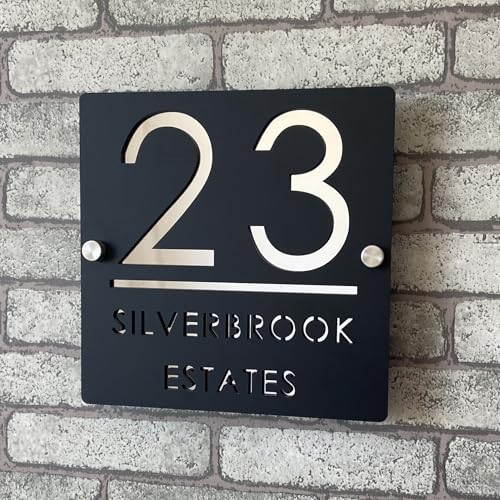 Placa de Número de Casa Personalizada 3D en Acrílico Negro y Plateado, Números Flotantes, Señalización Resistente al Clima para Puerta Interior y Exterior, Ideal para Hogar, Hotel, Apartamento, Tienda