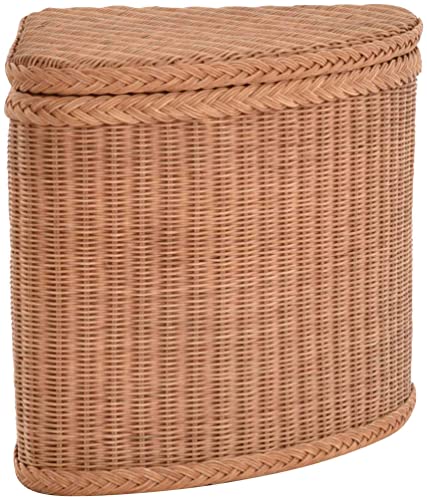 Rattan Laundry Basket Laundry Chest Storage Box with Lid Laundry Hamper Seat Chest (Corner, Terracotta)