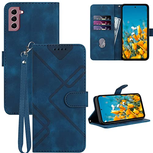 JHWVVTF S21 Case Wallet,for Samsung Galaxy S21 Case,Card Holder Leather Stand Flip Cases,Wrist Strap,Magnetic Closure,S21 5G Case Shockproof Protective Cover for Galaxy S21 5G (Blue)