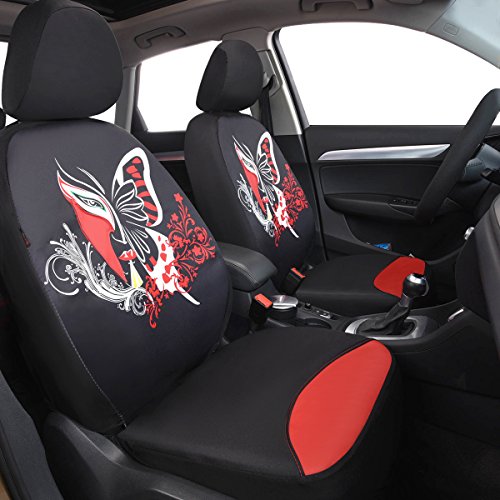 CAR PASS Red Leather & Gaberdine Butterfly Inspiration Car Seat Covers, Universal Car Seat Covers Full Set with Airbag Compatiable, Fit for Vehicles,Cars,Suvs,Vans (Black and Red) - Thumbnail 2