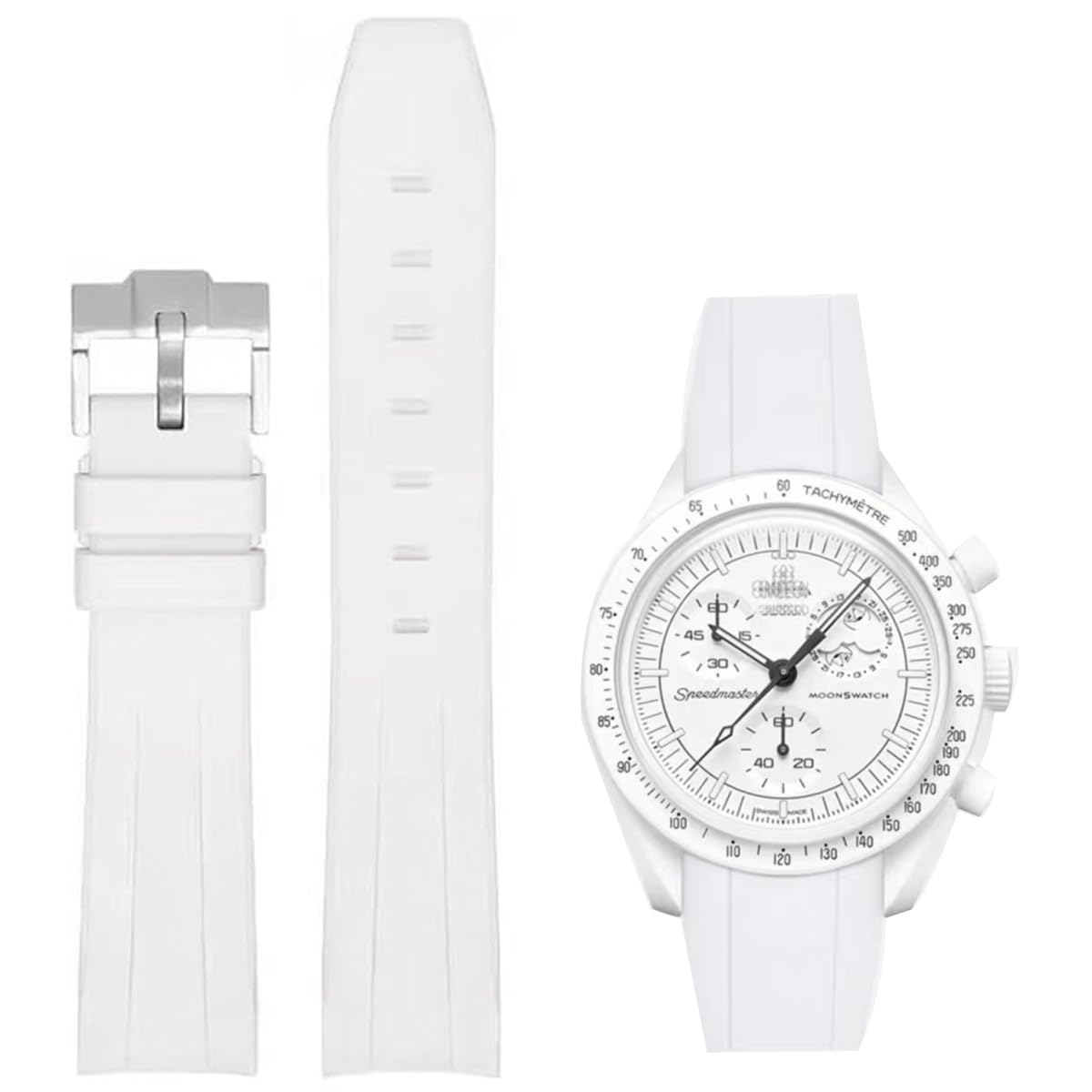 Soft Rubber Straps For Omega SEAMASTER PLANET OCEAN Watch 20mm,Omega X Swatch Moonswatch Replacement Strap,Curved No Gap Moonswatch Swatch strap with Silver Stainless Steel Buckle