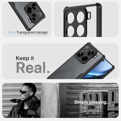 Image of Pikkme Crystal Clear Transparent Back Cover | Ultra Hyrbid | Full Camera Protection | Raised Edge | Bumper Case for Xiaomi 15 Pro 5G (Black)