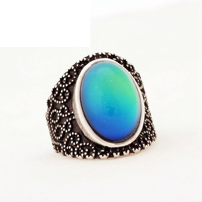 LOKILOKI 2 Uds Anillos De Estado De Ánimo Que Cambian De Color Chapados En Plata Antigua Que Cambian La Temperatura del Color Conjunto De Anillos De Sensación De Emoción para Mujeres/Hombres
