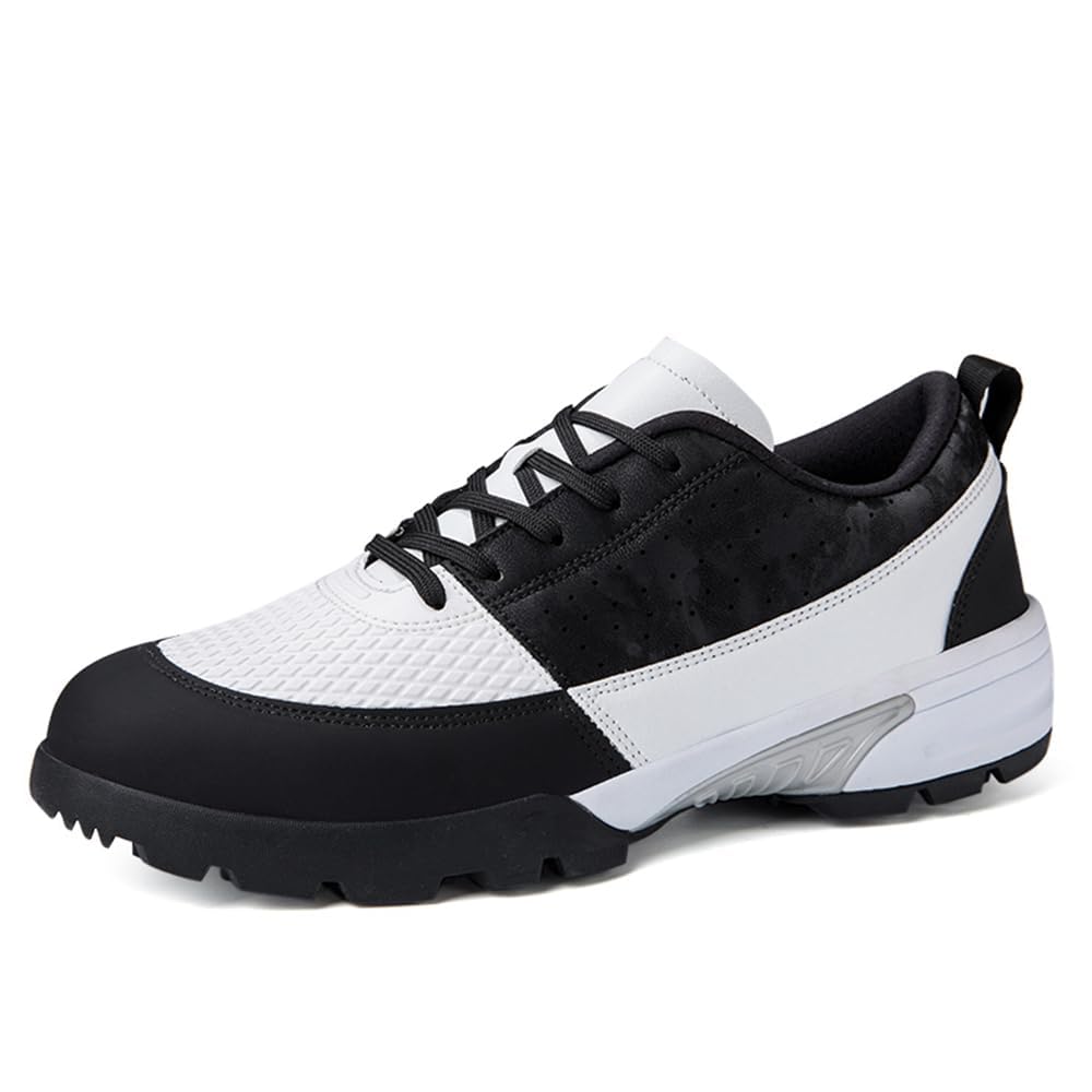 DAMANDO Men's Golf Shoes Fixed Spikes Sole Waterproof Lightweight Golf Trainers No-Slip Walking Shoes,Black,6.5
