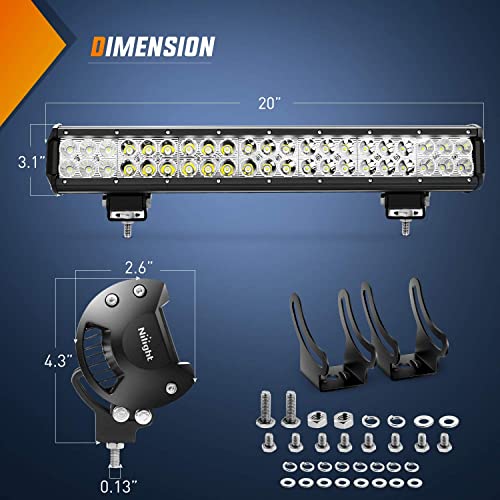 Image of Nilight 20Inch 126W LED Light Bar Spot Flood Combo Driving Off Road with Front License Plate Mounting Bracket Wiring Harness for Trucks Pickup Car SUV ATV UTV 4x4 Van Camper, 2 Years Warranty