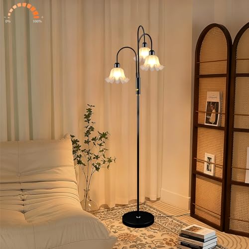 Image of Lightdot 70IN Flower Floor Lamp for Living Room, 3 Light Dimmable Tree Floor Lamps with 3000K Bulb Included for Wedding /Party, Unique Floral Tall Lamp with 5Lbs Heavy Base for Bedroom /Sofa -Black