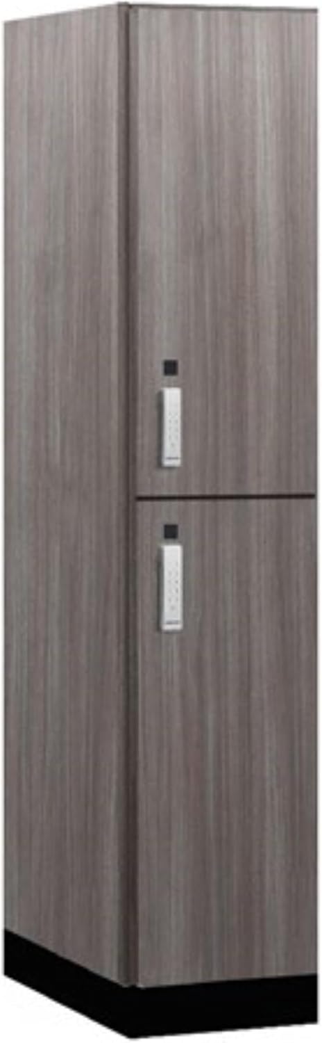 Salsbury 15" Wide Premier Wood Locker-Double Tier-1 Wide-6 Feet High-24 Deep-Skyline Walnut-Silver Electronic Locks