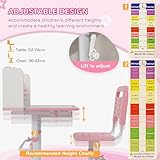 ZONEKIZ Kids Desk and Chair Set, Height Adjustable Children School Study Table with Drawer, Bookshelf, Adjustable Angle Tabletop, Non-slip Mat, for Ages 6-12 Years - Pink - Image 5