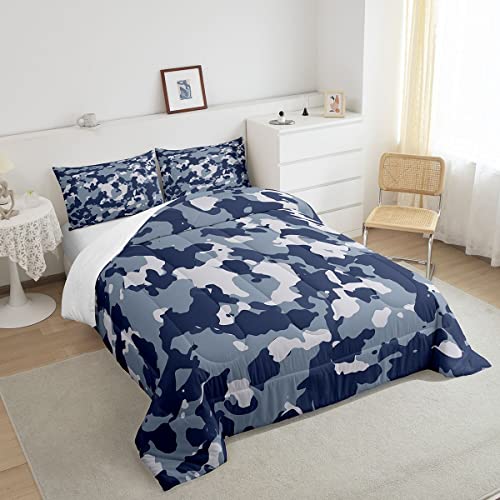 Feelyou Camouflage Comforter Set Camo Bedding Set Military Style Comforter Blue Quilted Duvet Set For Boys Girls Children Teens Microfiber Queen #TOP3