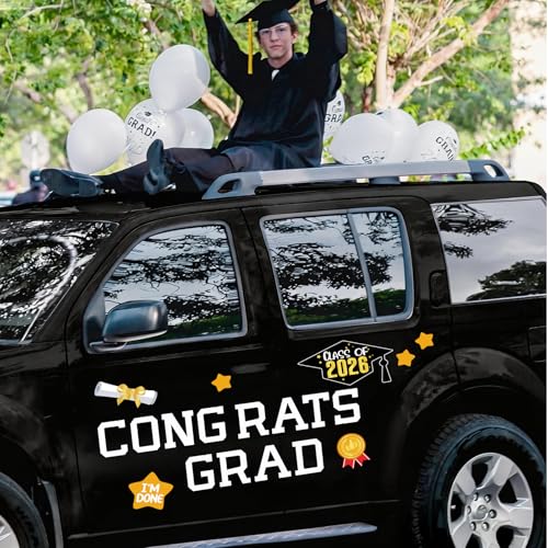 Image of 2026 Graduation Car Decorations - Congrats Grad Magnetic Banners for Car Parade Signs - White Graduation Party Decor
