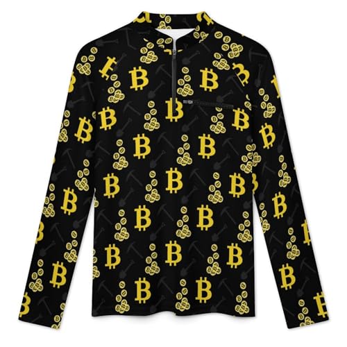 Cryptocurrency Bitcoin Men's Rash Guard Long Sleeves Quick Dry Fishing Workout Shirts with Zipper3