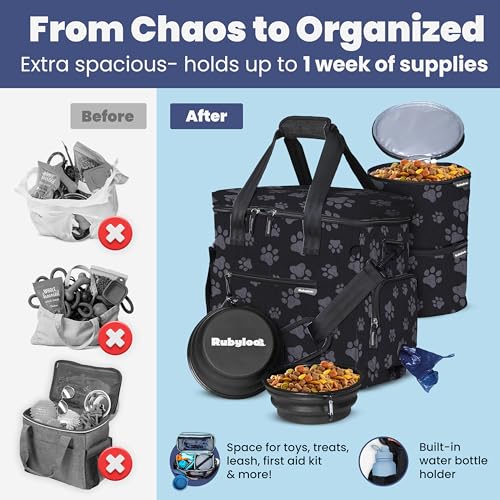 Image of Rubyloo Original Doggy Bag Dog Travel Bag for Supplies with Travel Bowls
