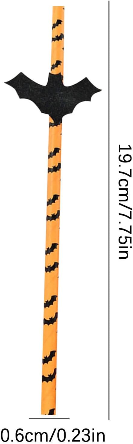 Halloween Paper Straws -Disposable Pumpkin Bat Spider Straw, Decorative Drinking Straw for Birthday Wedding Halloween Party,Funny Layout Supplies Paper Straw 50 Pcs, Common, Orange