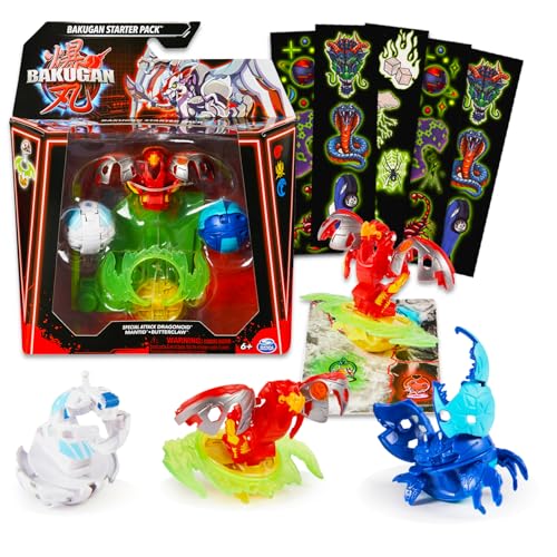 Bakugan Starter Pack Toys for Kids - Bundle with 3 Bakugan Spinning Action Figures Balls Plus Temporary Tattoos | Bakugan Toys for Boys 6-8