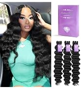 FASHION PLUS Raw Human Hair Bundles, Loose Deep Wave Bundles Human Hair 24 26 28 Inch Loose Wave ...