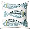 1 pcs embroidered throw pillow cover cotton decorative square cushion cases for home sofa bed and chair 18 x 18 inch blue fish  urban country home decor