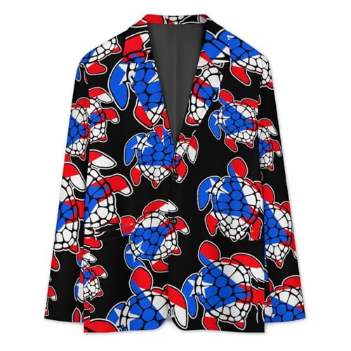 P.R. State Flag Sea Turtle Men's Slim Suit Long-Sleeve Prom Tuxedo Classic Two Button Business Jacket3