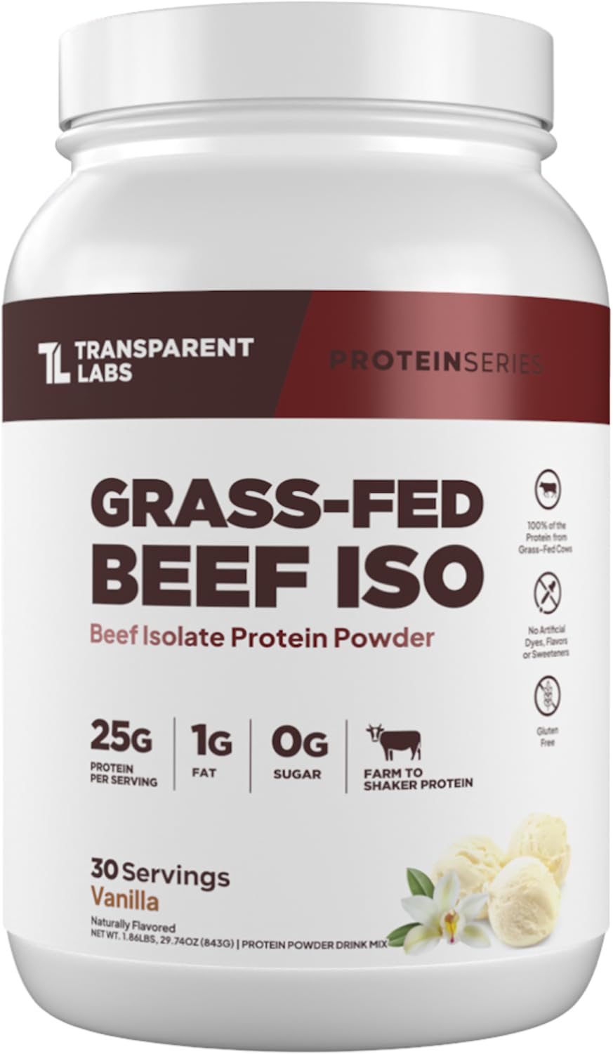 Transparent Labs Proteína Isolada de Carne em Pó 25 g por porção, Baunilha, 30 porções