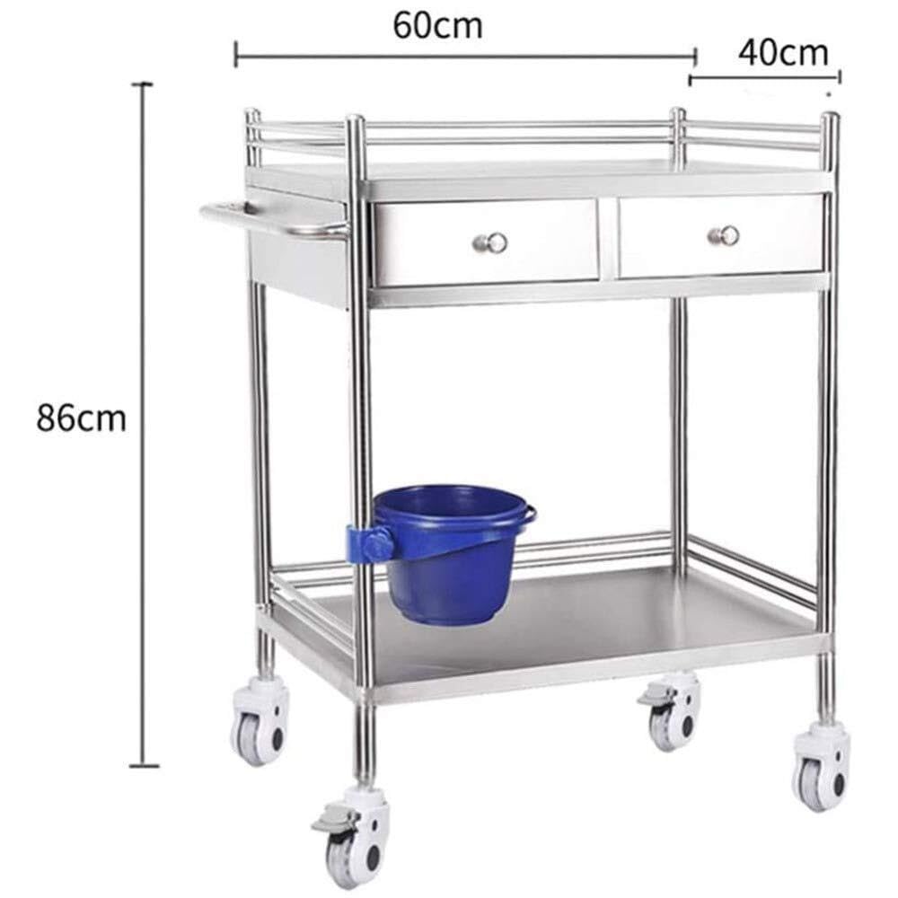 Carrello da portata in acciaio inox con 2 livelli e ruote silenziose, perfetto per cucina, ufficio, bagno e hotel, capacità 80 kg, dimensioni: 60 x 40 x 86 cm