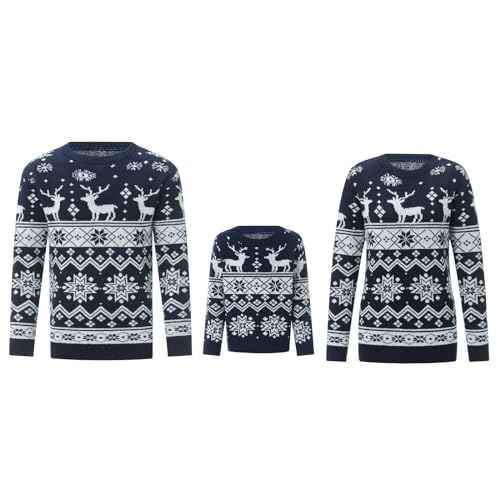 Christmas Family Matching Sweaters Long Sleeve Round Neck Snowflake Elk Print Knitted Pullovers