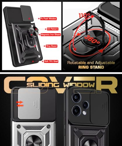 Image of WOW IMAGINE Tough Armor Bumper Mobile Back Case for Oppo Reno 15 5G | Sliding Camera Cover | Shock Proof 360 Protection | Hybrid PC + TPU | Ring Holder with Kickstand - Black
