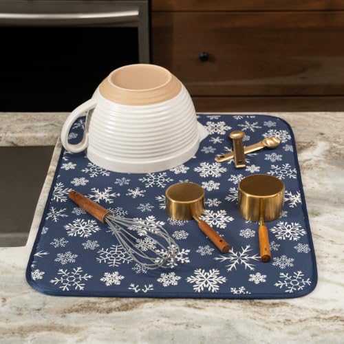 Image of S&T INC. Dish Drying Mat, 18 inch x 24 inch, XL, Blue Snowflakes
