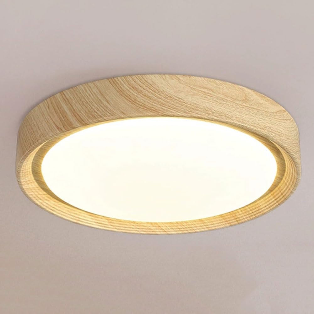 JXYDJH Faux Walnut Wood Creative Ceiling Light Fixture Flat Flush Mount Low Profile Round Ceiling Light Mid-Century LED Ceiling Lamp Laundry Simple Dome Light for Farmhouse Bedroom Hallway (1 Pack)