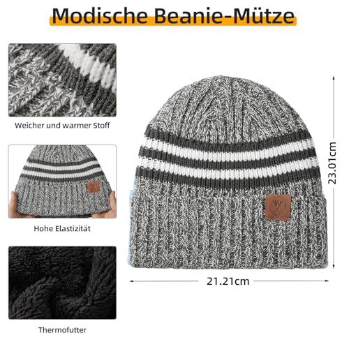 OZERO Unisex Schal Mütze Handschuhe 3er Set - Winteraccessoires Weiche Wolle - Winddicht & Wärmend - Touchscreen-Handschuhe - Geschenke für Herren/Paare/Familie