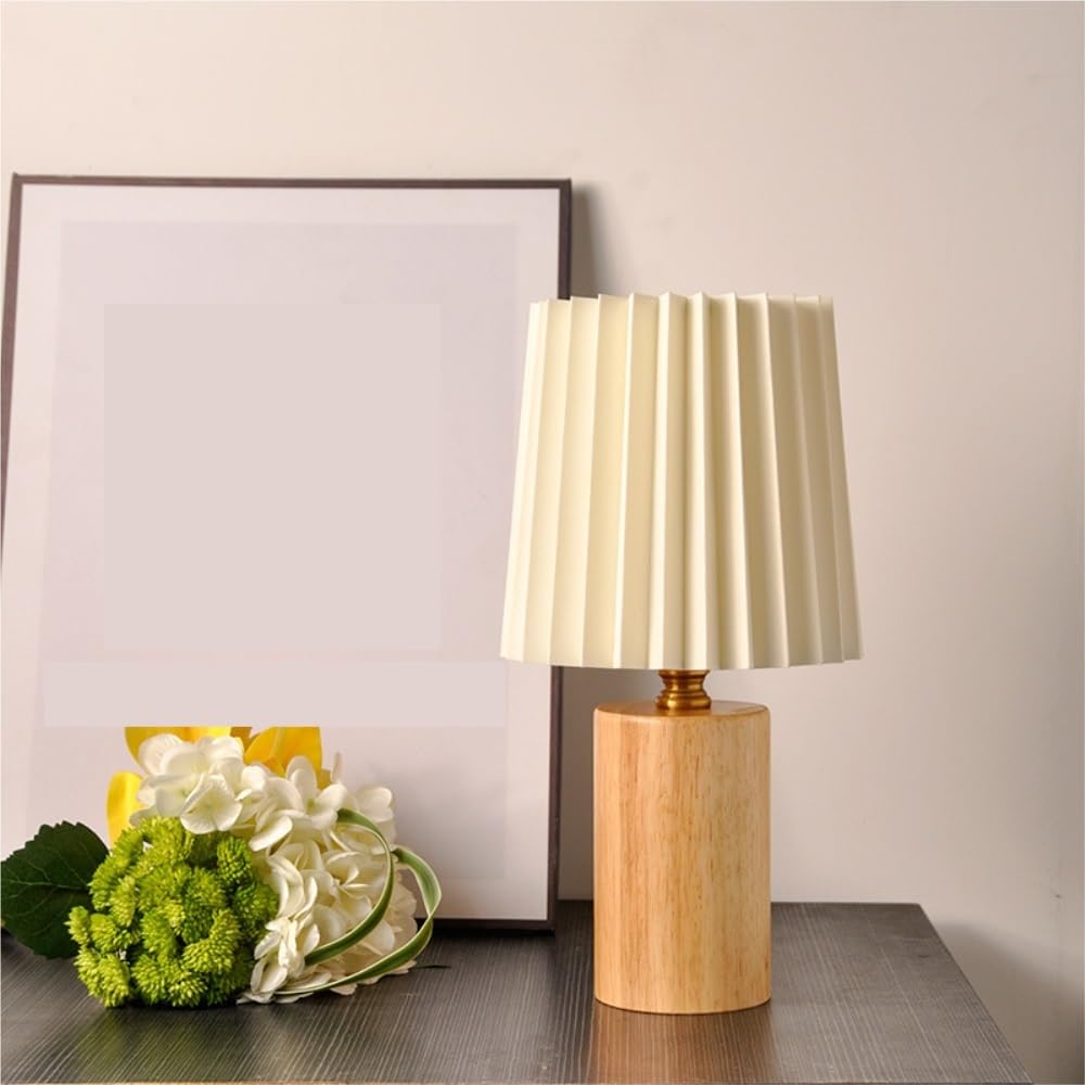 Lampada da tavolo plissettata, luce ambientale sul comodino della | Paralume plissettato, base in legno, stile nordico, luce ambientale, decorazione sul comodino