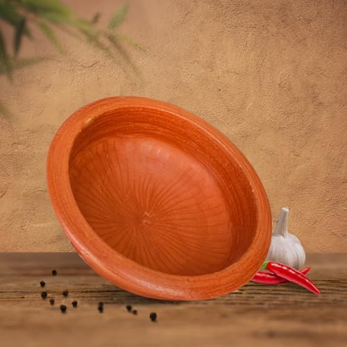 Image of Kichera Deep Burned Clay Pots for Cooking and Serving - Mud Pot Handcrafted Black Pottery Handi /Kadai Combo 1L, 2L & 2L | Pre-Seasoned Unglazed | Mitti Bartan for Rice, Biryani, Curry (RED, 5L)