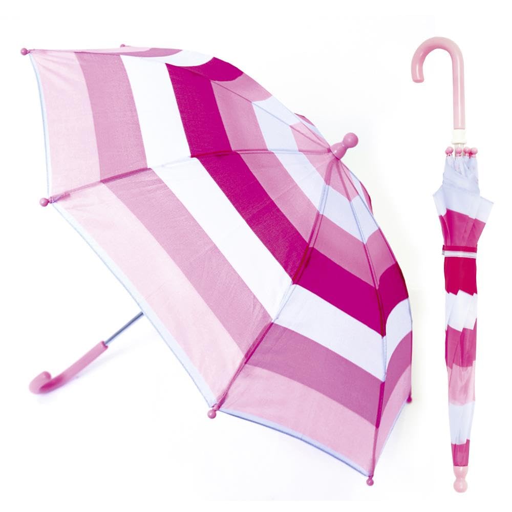 A2Z 4 Kids Girls Walking Umbrella Monochromatic Pink Rainbow Stripes Fashion Stick Umbrellas Lightweight Waterproof 8 Panels Brolly Plastic Crook Handle Sun Rain Tear Resistant 38cm Radius Canopy