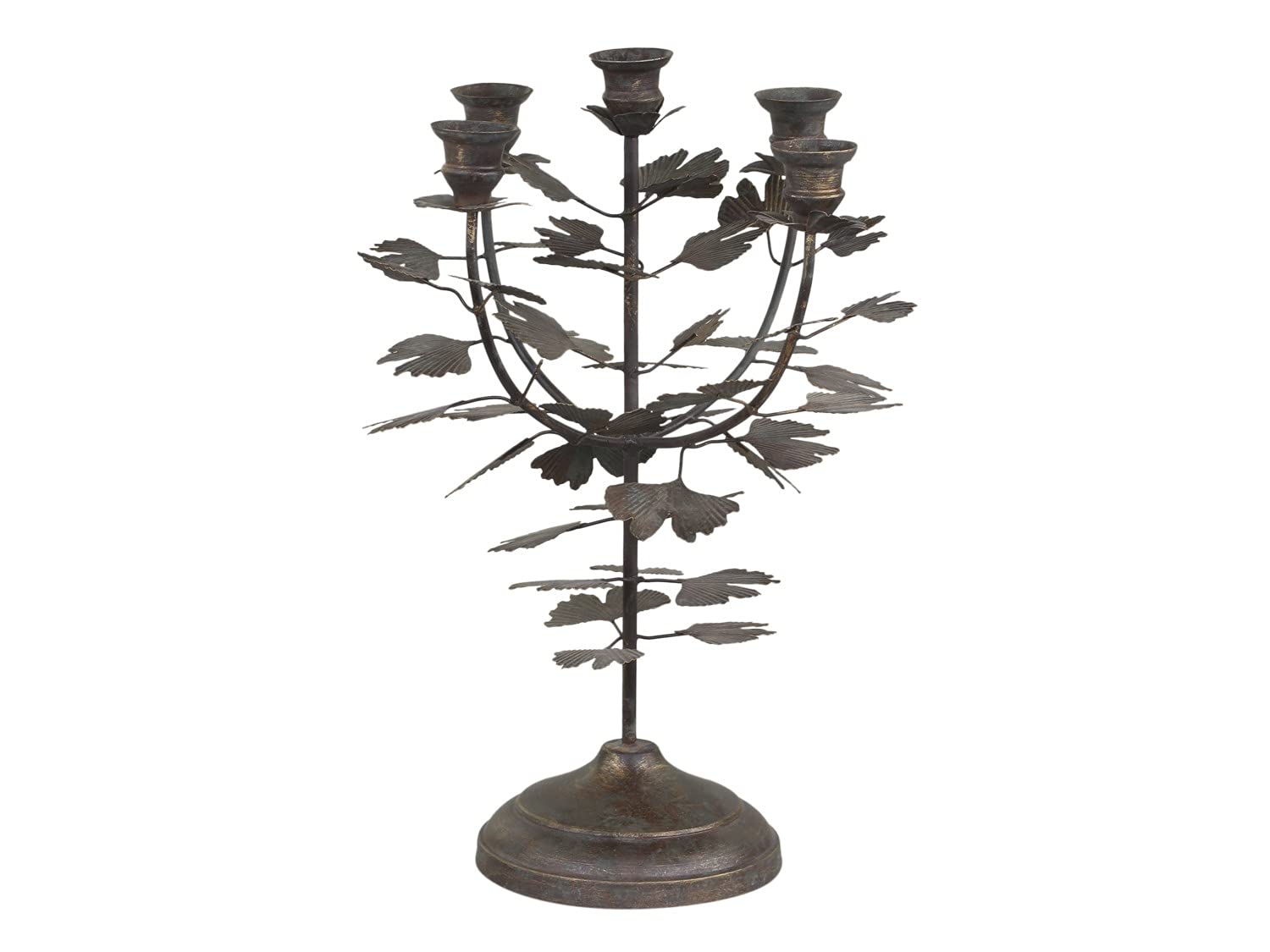 Alt.Franz. Kerzenständer Eisen 5 Halter Chic Antique Vintage Kerzenhalter Blüten Messing antik H 27 x Ø 28 cm