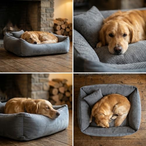 4L Textil Teo Kuscheliges Hundebett Bezug abnehmbar und waschbar Hundekorb mittelgroße Hunde Hundekissen flauschig Hundekörbchen Hundesofa (100x80 cm, Dunkelgrau)