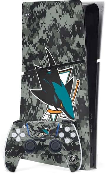 Skinit Decal Gaming Skin Compatible with PS5 Slim Digital Edition Bundle - Officially Licensed NHL San Jose Sharks Black Text Design