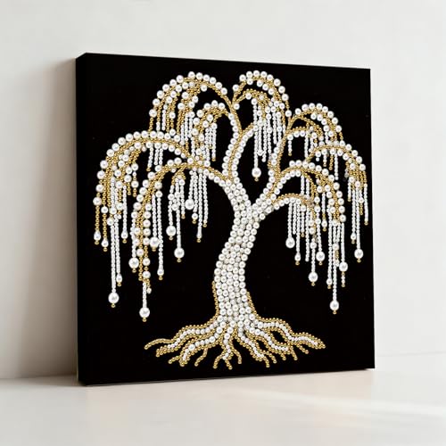 Tree of Life DIY Handicraft Pearl Art Craft Painting Craft Kit Canvas Wall Art with Wood Inner Frame Bedroom Living Room Decor Ready to Hang(9.84"x9.84")