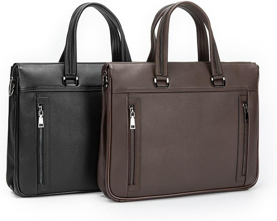 Men's Leather Handbag Top Layer Cowhide Natural Drop Pattern Computer Bag Business Travel Computer Bag(E)