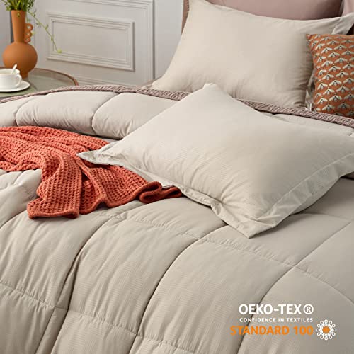 Bedsure Beige Queen Comforter Set - Beige Basket Weave Pattern Down Alternative Comforter Set Box Stitching Duvet Insert, Lightweight All Season Bedding Set With 2 Pillow Shams #TOP2